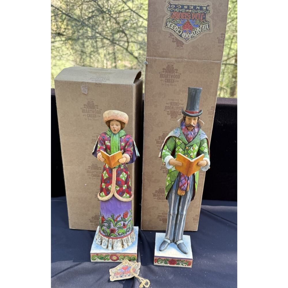 Jim Shore Heartwood Creek Here We Come A Caroling Man & Woman Caroler MIB!
